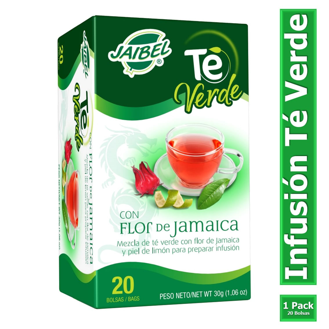 Aromática Jaibel Té Verde Y Flor De Jamaica X20 Bolsitas - muybacano